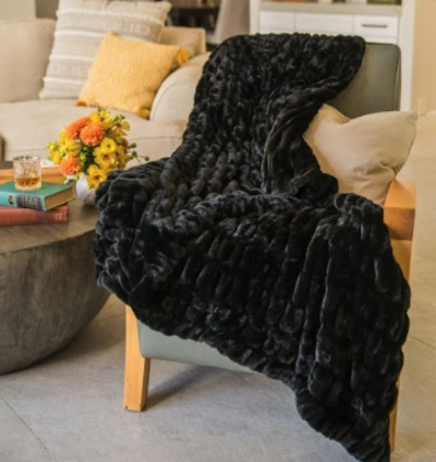 Black Luxury Faux Rabbit Fur Blanket