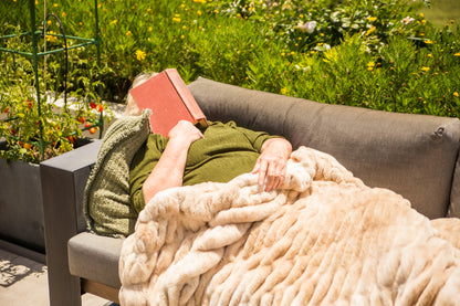 Caramel &amp; Cream Tie Dyed Luxury Faux Rabbit Fur Blanket